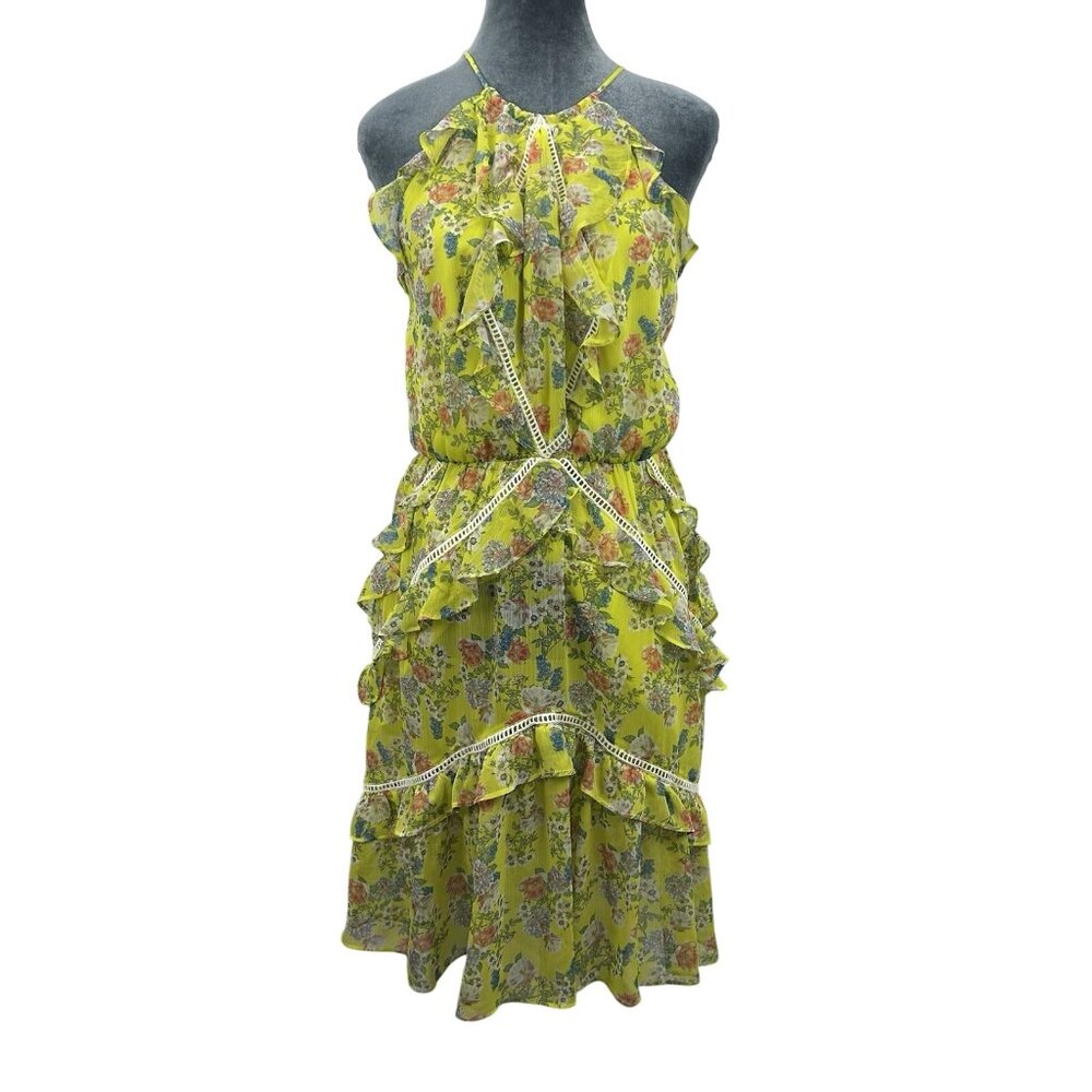 Marissa Webb Collective x RTR Women’s 6 Yellow Ruffle Halter Floral Mini Dress - Picture 13 of 16